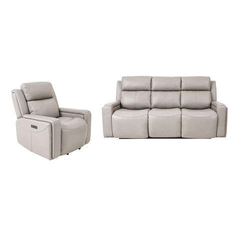 Claude - Dual Power Headrest Genuine Leather And Lumbar Support Reclining 2 Piece Sofa And Recliner Set - Light Gray - Premium 2 Piece Living Room Sets from Armen Living - Just $5060! Shop now at brett interiors