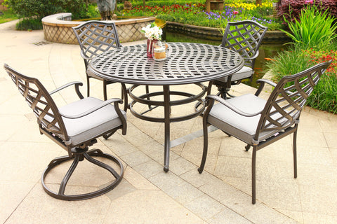 Round 49" Long Aluminum Dining Set With Cushions - Premium 5 Piece Outdoor Sets from Gather Craft - Just $1820! Shop now at brett interiors