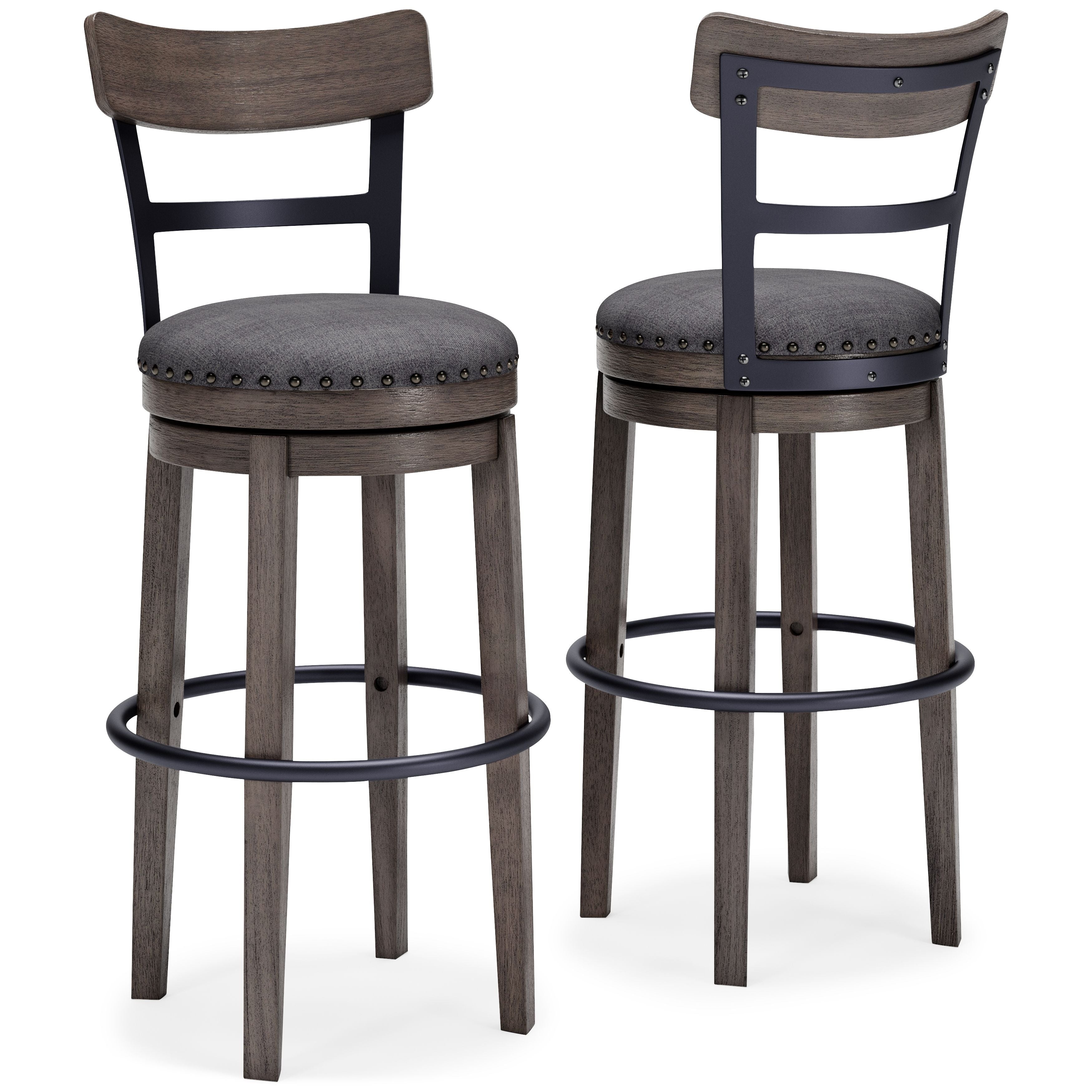 Caitbrook - Gray - Tall Uph Swivel Barstool - Premium Bar Height (28"-30") from Signature Design by Ashley® - Just $236.78! Shop now at brett interiors