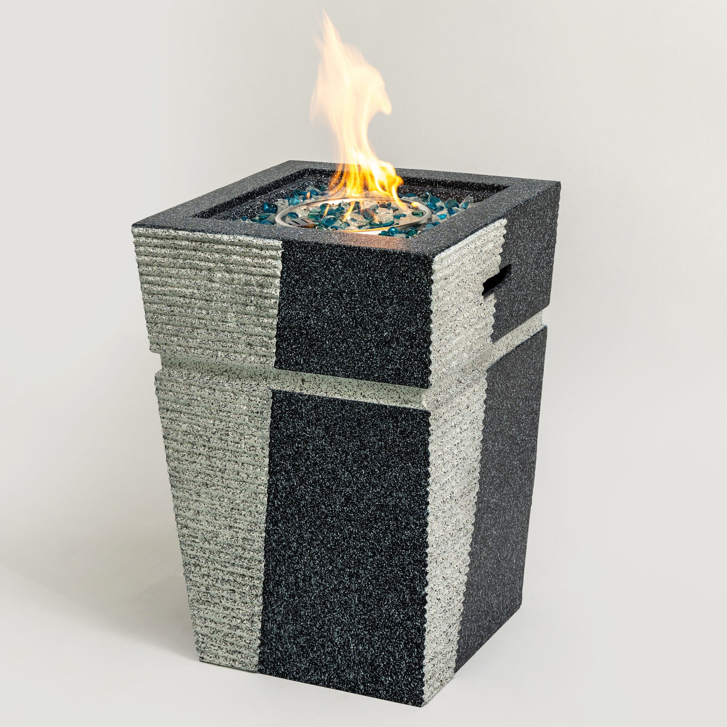 Outdoor Concrete Fire Pit Column Propane Fire Pit Patio Gas Fire Pit - Light Grey / Blue - Premium Fire Pits from AS Outdoor Heating - Just $408! Shop now at brett interiors