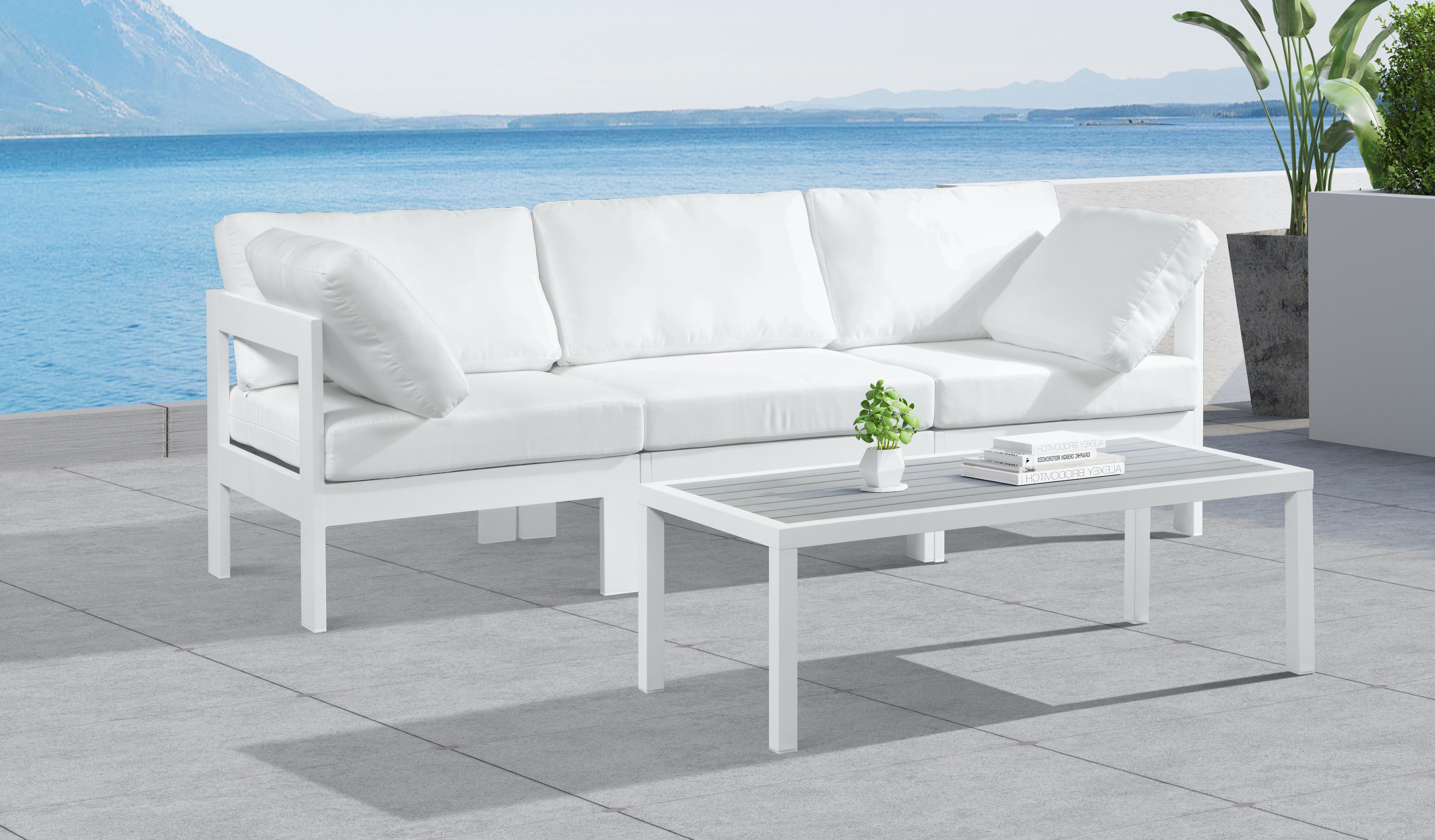 Nizuc - Outdoor Patio Modular Sofa - White - Modern & Contemporary - Premium Sofas from Meridian Furniture - Just $2787.50! Shop now at brett interiors