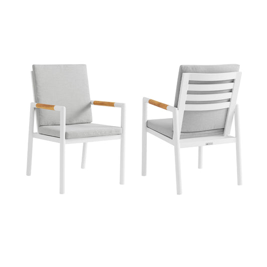 Crown - Outdoor Dining Chair With Light Gray (Set of 2) - White / Teak - Premium Chair Sets from Armen Living - Just $1020! Shop now at brett interiors